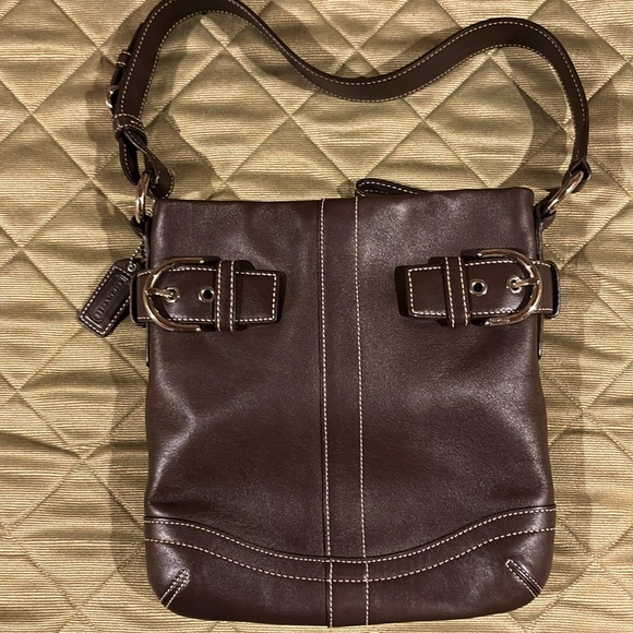 Vintage Coach Chocolate Leather Shoulder Bag G05S-1453 - Picture 1 of 7